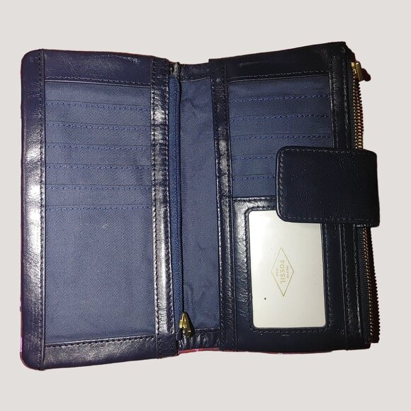 Fossil Leather Floral Trifold Wallet With Card Slots Zipper Compartment - Picture 5 of 9